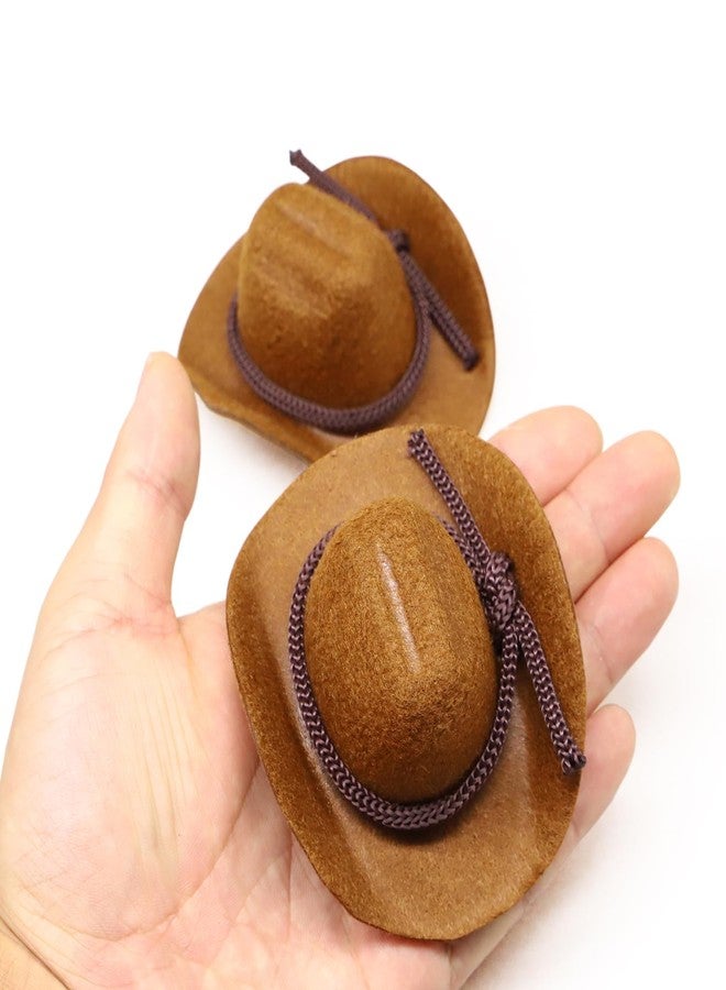 RillyRellow Dollhouse Cowboy Hat, Miniature Cowboy Hat, 1:6 Scale Miniature Soft Cowboy, Mini Hat, Brown/Black, American Old West Hat, for Dollhouse Craft Supplies (2PCS) (Brown) - Image 3